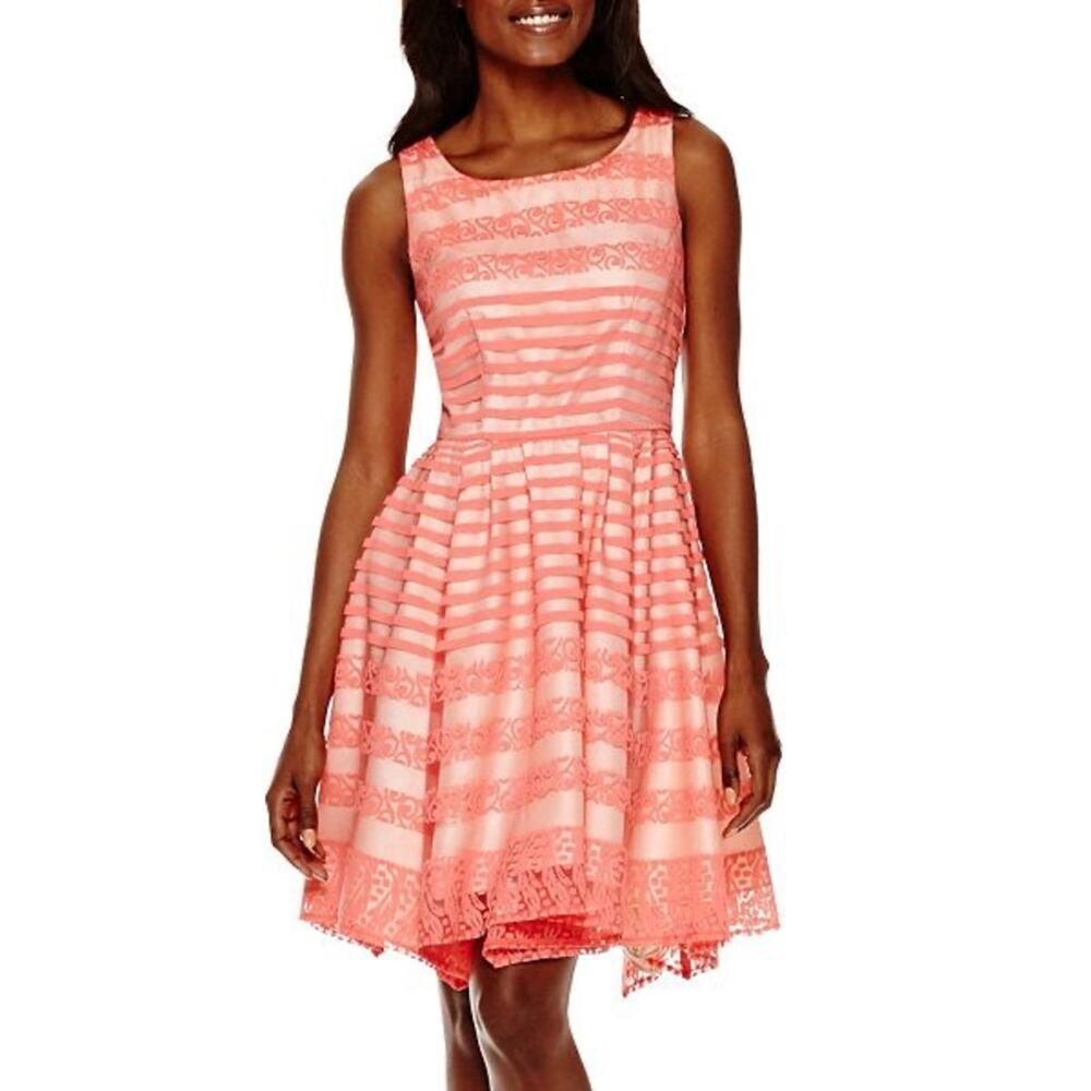 Danny And Nicole Lace Fit & Flare Pink/Coral Dress